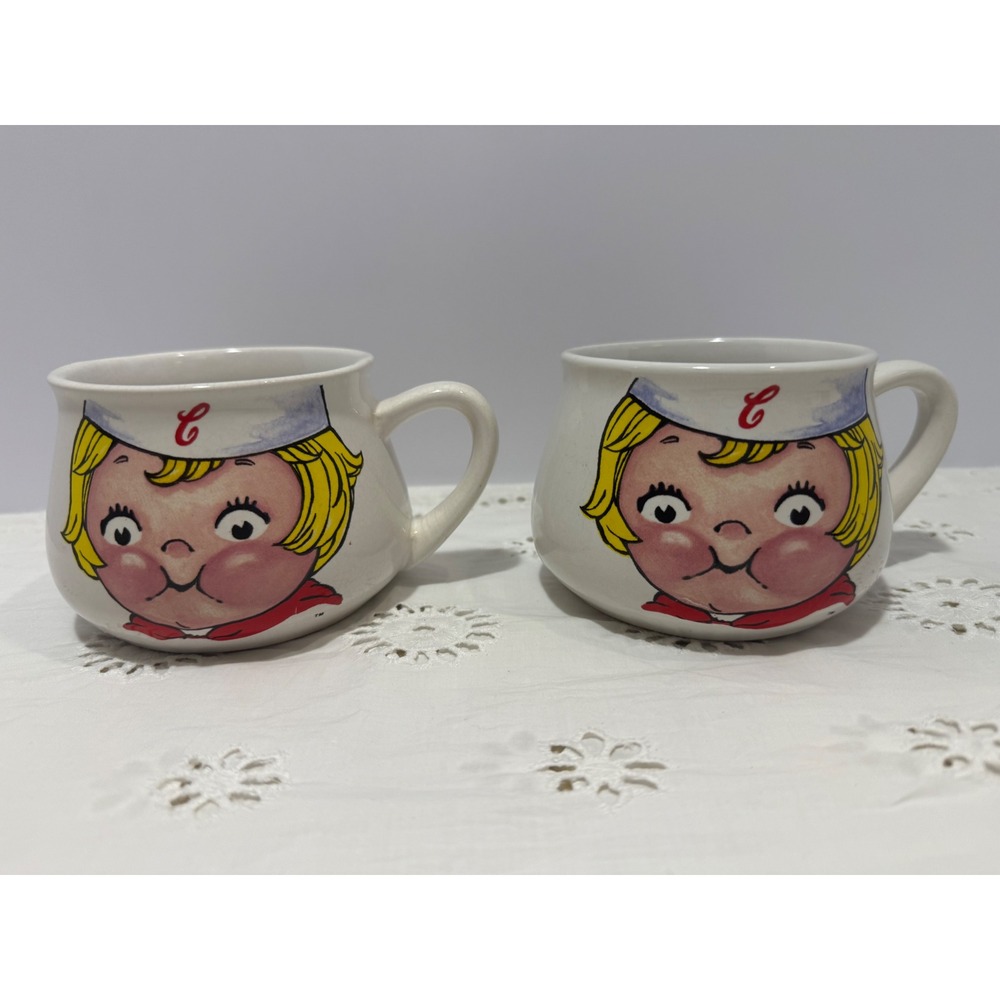 Vintage 1998 Campbells Kids Soup Mugs Set of 2 Houston Harvest Ceramic Crocks